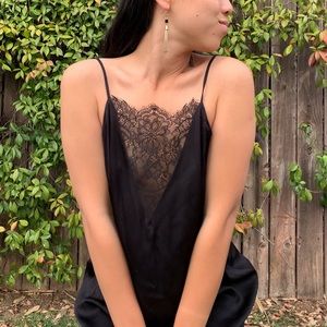Black Silk Slip Lace Dress